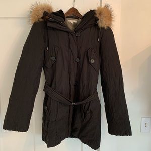 Vince Cotton Metal Fox Fur Trim Hooded Puffer Coat